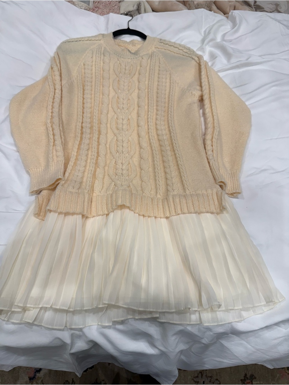 Cream Cable Knit Long Sleeve Dress - Picture 2 of 6